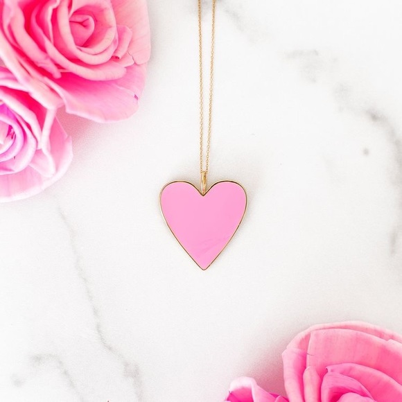 NEW PINK HEART NECKLACE WITH GOLD CHAIN VSCO TRENDY TEEN GIRLS WOMEN - Picture 3 of 4